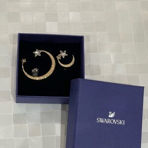 Swarovski Gold Crescent and Silver Star Earrings